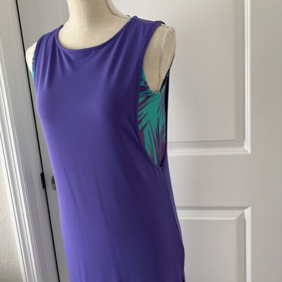 Inman Global Chic Purple & Green Palm Frond Sleeveless Dress - Picture 3 of 10